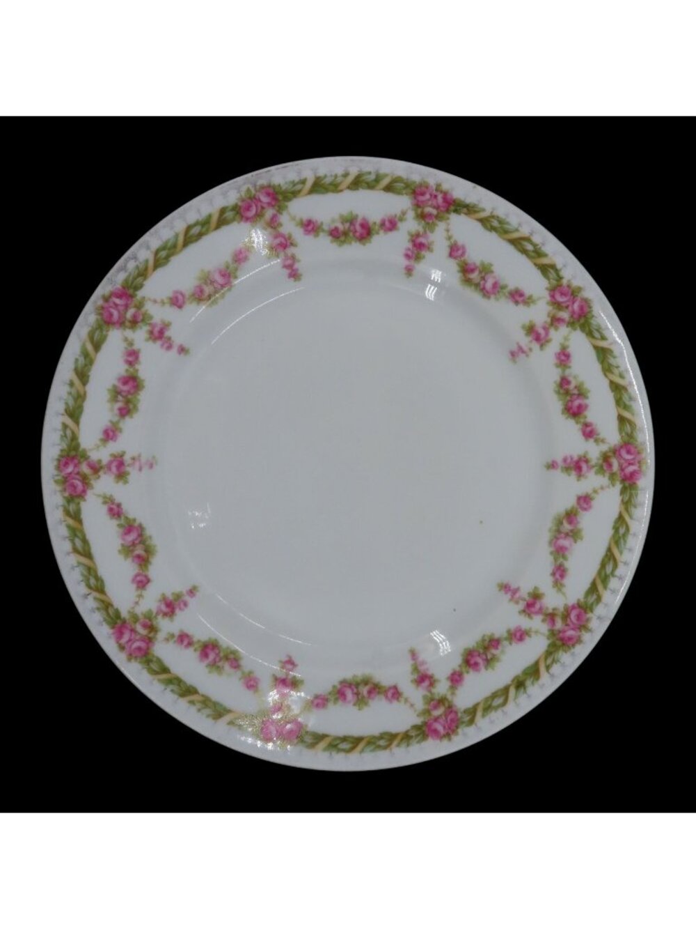 MZ Austria 8.5in Plate Pink Rose Flower Floral Swag Green Leaves Garden Chic VTG